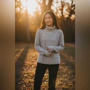 J Brand Heather Gray/Cream Turtleneck Sweater (Wool Blend)